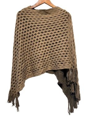NWT CATHERINE LILLYWHITE’S | Boho Fringe Knit Poncho Cozy Cottagecore Western